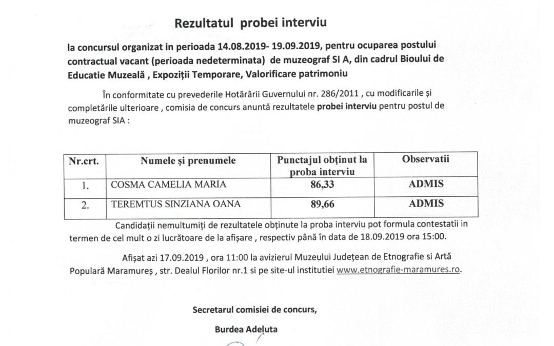 Rezultatul probei interviu – muzeograf S IA