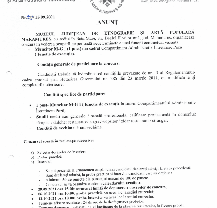 Anunț concurs post vacant